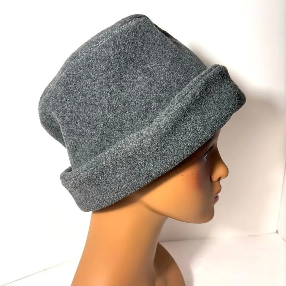 Lands End women’s L/XL gray fleece roll brim soft toque pillbox beanie hat
